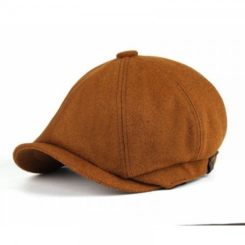 Large Wool Beret Winter Hat for Big Head Men in Camel Gray