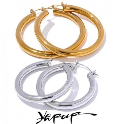 Yhpup Anti-Allergic Stainless Steel Elegant Round Hoop Earrings for Women