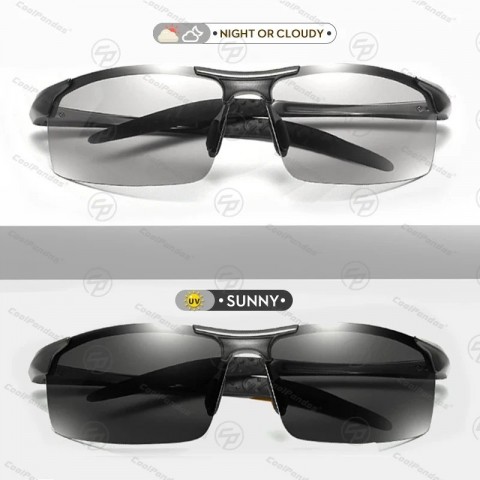 CoolPandas Men's Outdoor Sport Rimless Polychromic Sunglasses - Day & Night Adaptive