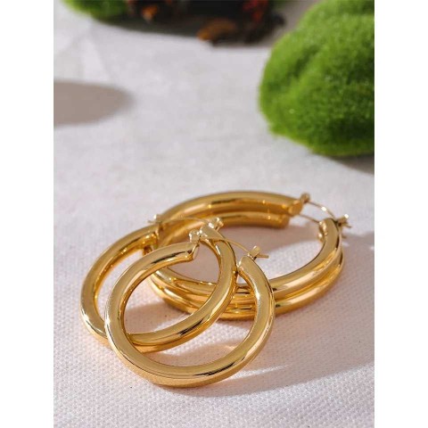 Yhpup Anti-Allergic Stainless Steel Elegant Round Hoop Earrings for Women