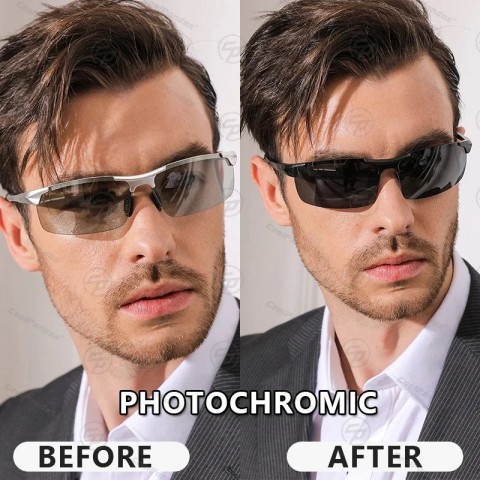 CoolPandas Men's Outdoor Sport Rimless Polychromic Sunglasses - Day & Night Adaptive