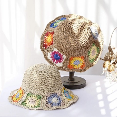 Fishermans Women's Multifunction Stingy Brim Straw Hat with Flower Design UV Protection