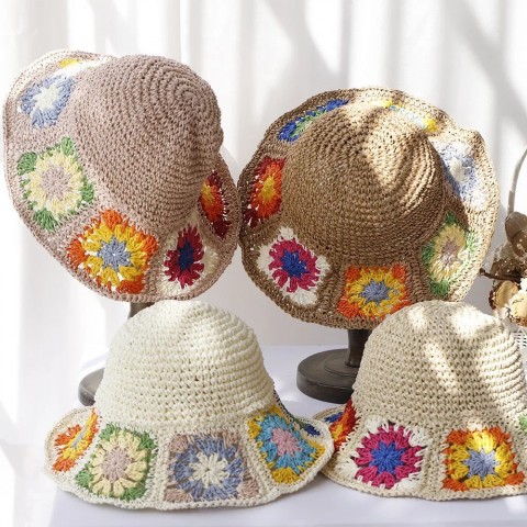 Fishermans Women's Multifunction Stingy Brim Straw Hat with Flower Design UV Protection