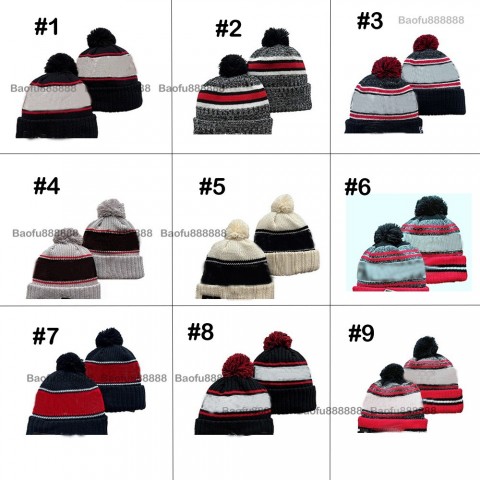 Luxury Unisex Grey Blue Red Striped Cuffed Knit Hat for Sports Fans