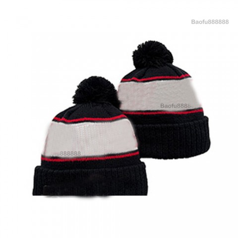Luxury Unisex Grey Blue Red Striped Cuffed Knit Hat for Sports Fans