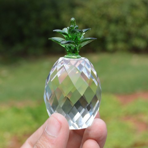 EKqming 1PC Crystal Glass Pineapple Feng Shui Figurine Home Decoration Party Gift
