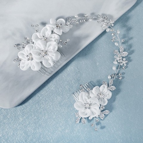 Elegant Handmade Silver Flower Hair Combs for Brides
