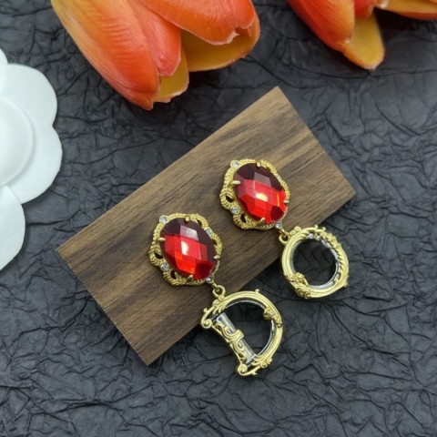 Golletter Ruby Pearl Stud Earrings with Zirconia, Silver Plated, Women's Preppy Style