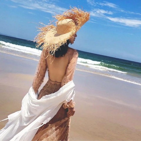 Natural Wide Brim Straw Hat for Women - Hand Woven Sun Protection Hat