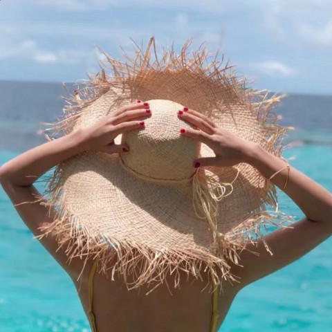 Natural Wide Brim Straw Hat for Women - Hand Woven Sun Protection Hat