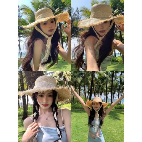 Natural Wide Brim Straw Hat for Women - Hand Woven Sun Protection Hat