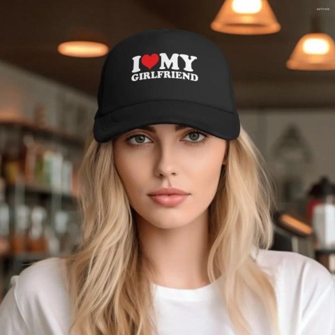 I Love My Girlfriend Unisex Breathable Mesh Snapback Cap