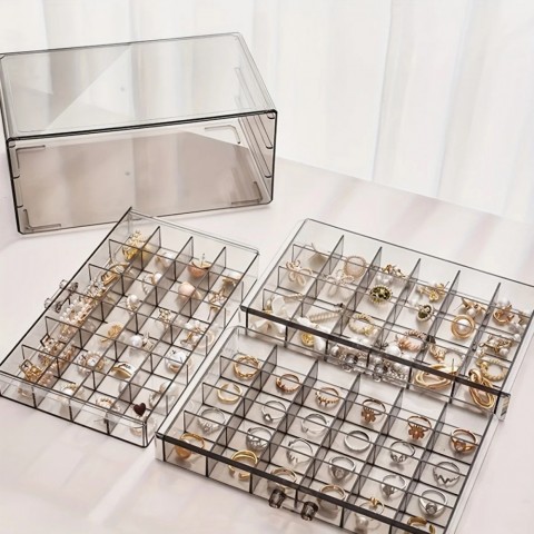 Large Capacity 3-layer Ring & Earring Jewelry Organizer Box - 72 Compartment Storage Solution