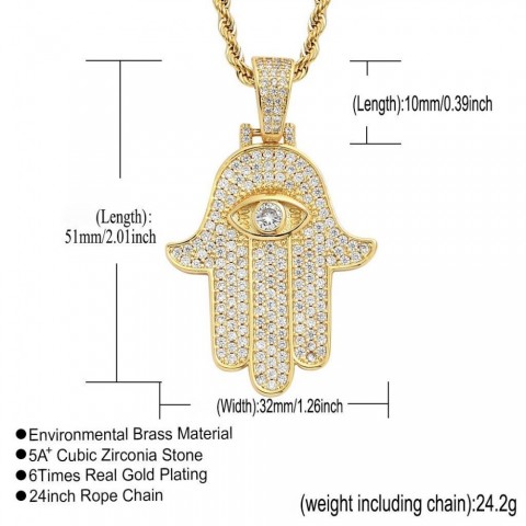 Cubic Zirconia Fatima Eye Pendant Jewelry Set for Men Women