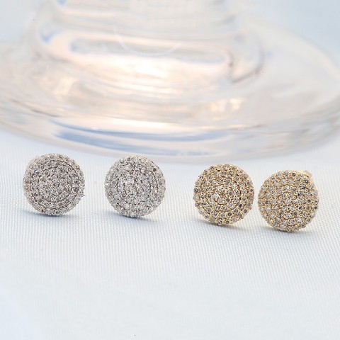 AEAW Trendy 10K Gold Stud Earrings for Women with Flower Mossanite