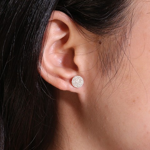 AEAW Trendy 10K Gold Stud Earrings for Women with Flower Mossanite