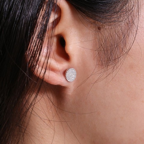 AEAW Trendy 10K Gold Stud Earrings for Women with Flower Mossanite