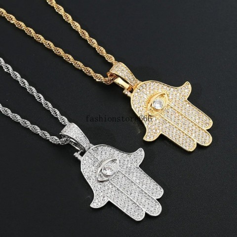 Cubic Zirconia Fatima Eye Pendant Jewelry Set for Men Women
