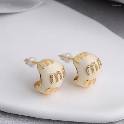 Elegant Stud Earrings Women's Fashion Jewelry with Enamel Letter M