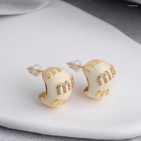 Elegant Stud Earrings Women's Fashion Jewelry with Enamel Letter M
