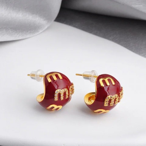 Elegant Stud Earrings Women's Fashion Jewelry with Enamel Letter M