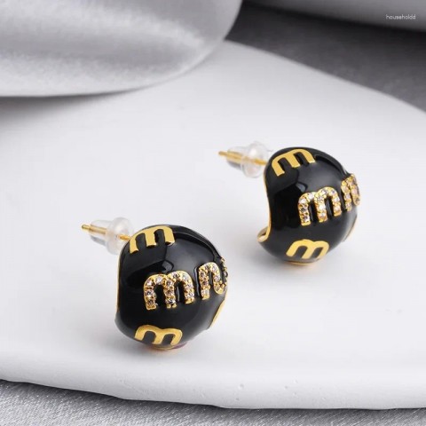 Elegant Stud Earrings Women's Fashion Jewelry with Enamel Letter M