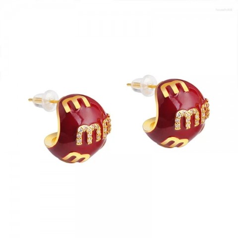 Elegant Stud Earrings Women's Fashion Jewelry with Enamel Letter M