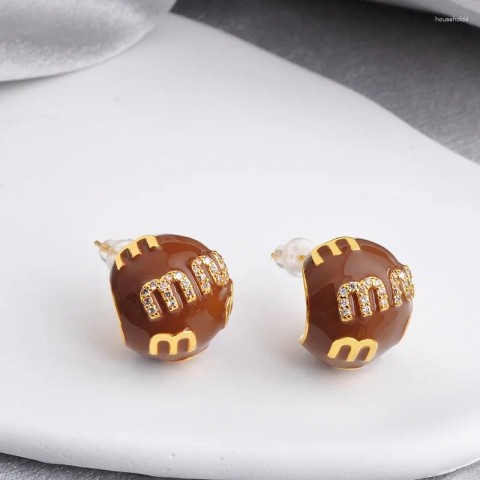 Elegant Stud Earrings Women's Fashion Jewelry with Enamel Letter M