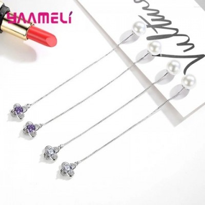 Dangle Earrings Women's Fashion Simple Geometric Crystal 925 Silver