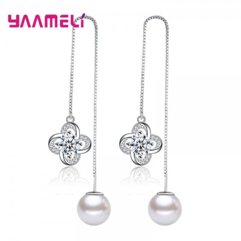 Dangle Earrings Women's Fashion Simple Geometric Crystal 925 Silver