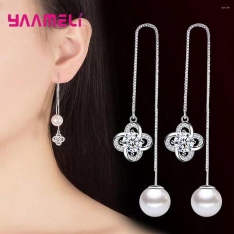 Dangle Earrings Women's Fashion Simple Geometric Crystal 925 Silver