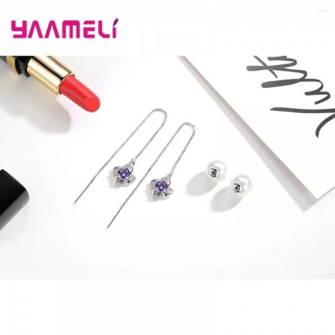 Dangle Earrings Women's Fashion Simple Geometric Crystal 925 Silver