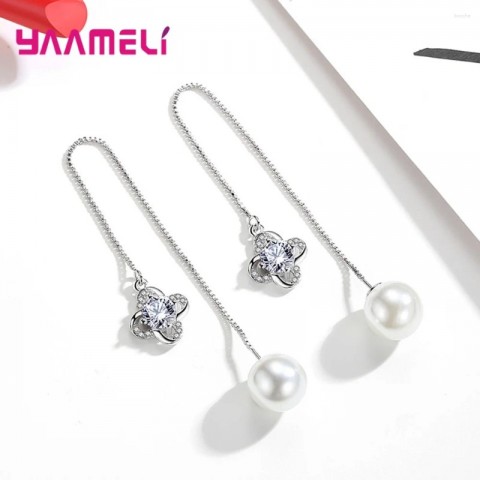 Dangle Earrings Women's Fashion Simple Geometric Crystal 925 Silver