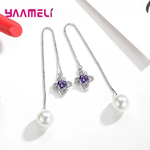 Dangle Earrings Women's Fashion Simple Geometric Crystal 925 Silver