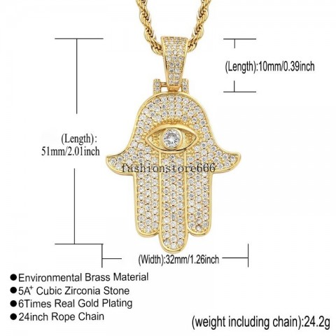 Cubic Zirconia Fatima Eye Pendant Jewelry Set for Men Women