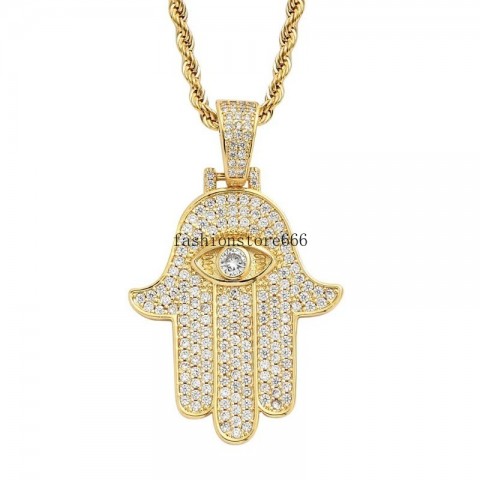 Cubic Zirconia Fatima Eye Pendant Jewelry Set for Men Women