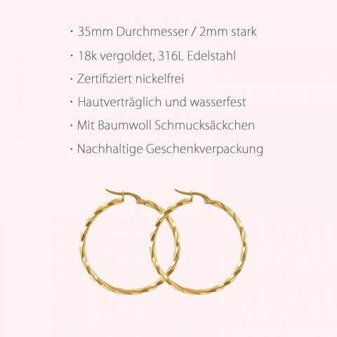 Stainless Steel Twisted Hoop Earrings for Women, Stylish Exaggerated 35mm Diameter, Elegant and Fashionable