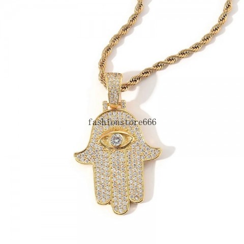 Cubic Zirconia Fatima Eye Pendant Jewelry Set for Men Women
