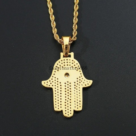 Cubic Zirconia Fatima Eye Pendant Jewelry Set for Men Women