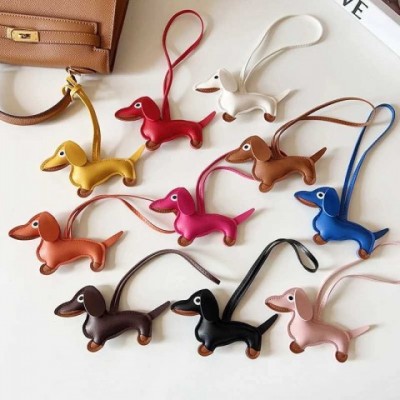 Classic Multi-Color Leather Small Dog Keychain Pendant