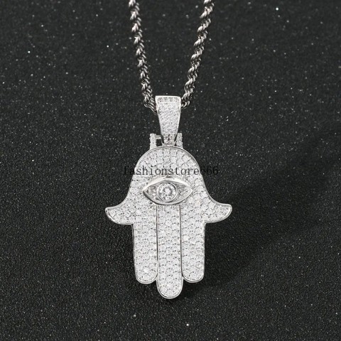 Cubic Zirconia Fatima Eye Pendant Jewelry Set for Men Women