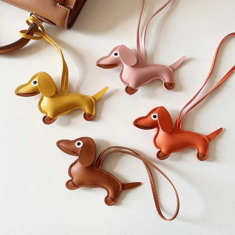 Classic Multi-Color Leather Small Dog Keychain Pendant