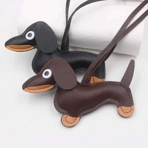 Classic Multi-Color Leather Small Dog Keychain Pendant