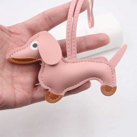 Classic Multi-Color Leather Small Dog Keychain Pendant