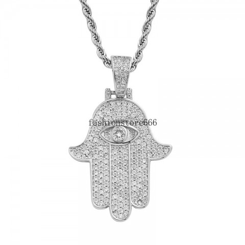 Cubic Zirconia Fatima Eye Pendant Jewelry Set for Men Women