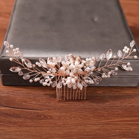 FORSEVEN Women's Trendy Plant Pattern Pearl Wedding Hair Combs