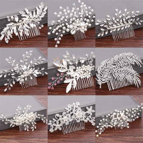 FORSEVEN Women's Trendy Plant Pattern Pearl Wedding Hair Combs