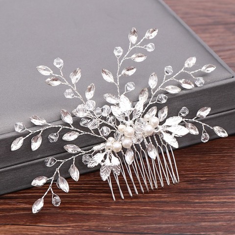 FORSEVEN Women's Trendy Plant Pattern Pearl Wedding Hair Combs