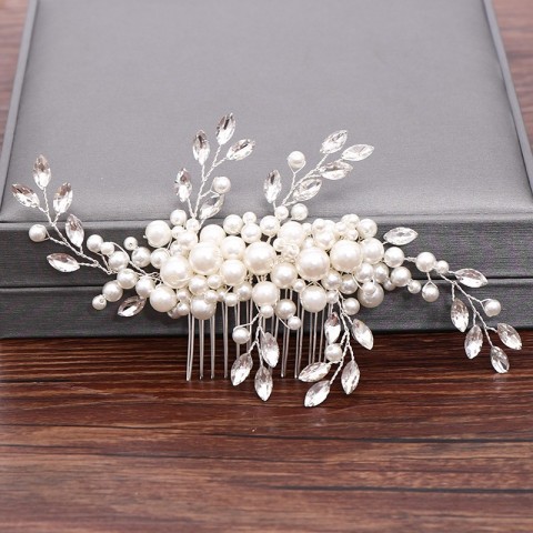 FORSEVEN Women's Trendy Plant Pattern Pearl Wedding Hair Combs