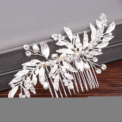 FORSEVEN Women's Trendy Plant Pattern Pearl Wedding Hair Combs